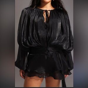 BELLA BARNETT Long Sleeve Hollow Out Lacing Ruffle Tiered Mini Dress Size XL NEW